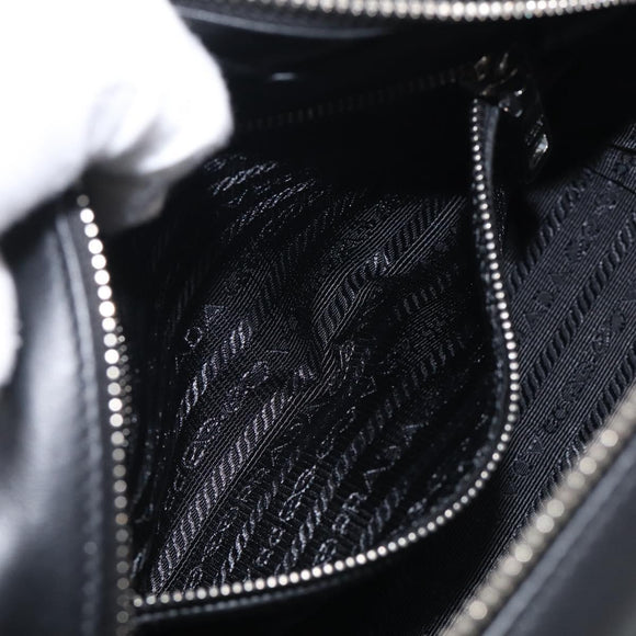 PRADA Shoulder Bag Leather Black Silver Auth 209770M