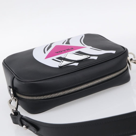 PRADA Shoulder Bag Leather Black Silver Auth 209770M