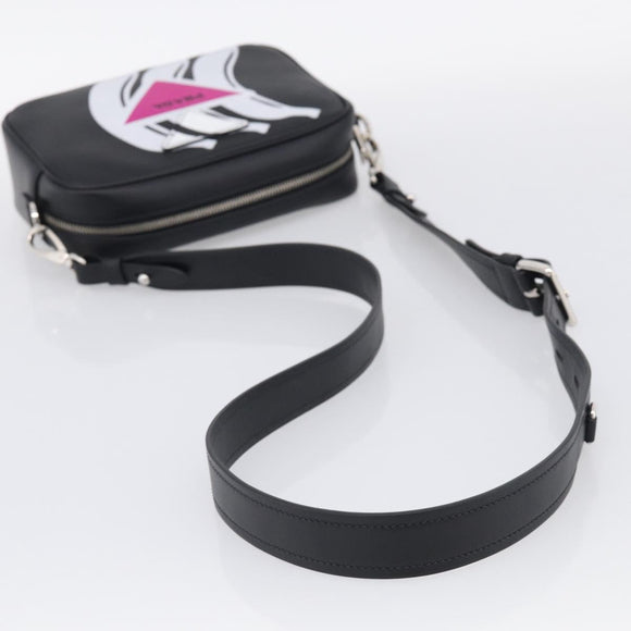 PRADA Shoulder Bag Leather Black Silver Auth 209770M