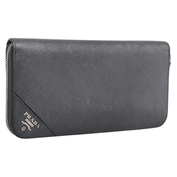 PRADA Long Wallet Saffiano leather Gray Silver Auth 209782M
