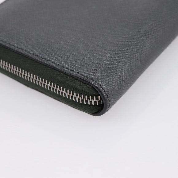 PRADA Long Wallet Saffiano leather Gray Silver Auth 209782M