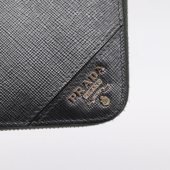 PRADA Long Wallet Saffiano leather Gray Silver Auth 209782M