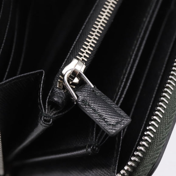 PRADA Long Wallet Saffiano leather Gray Silver Auth 209782M