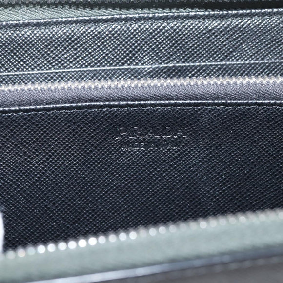 PRADA Long Wallet Saffiano leather Gray Silver Auth 209782M