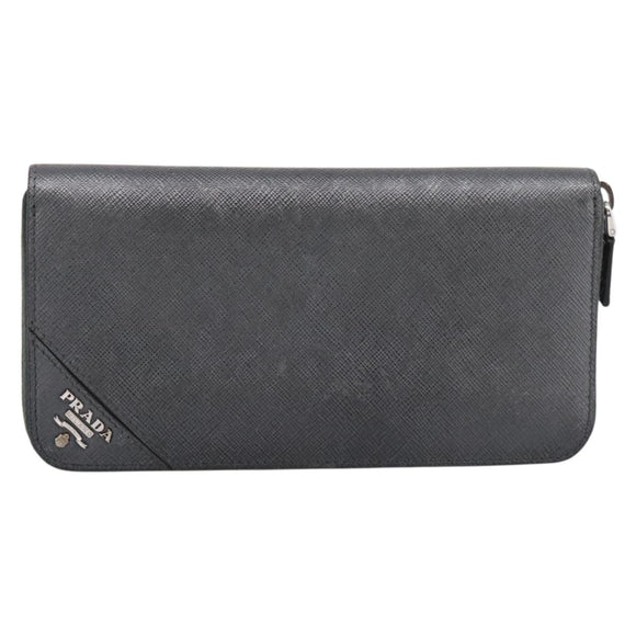PRADA Long Wallet Saffiano leather Gray Silver Auth 209782M