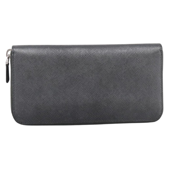 PRADA Long Wallet Saffiano leather Gray Silver Auth 209782M
