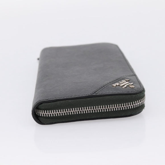 PRADA Long Wallet Saffiano leather Gray Silver Auth 209782M