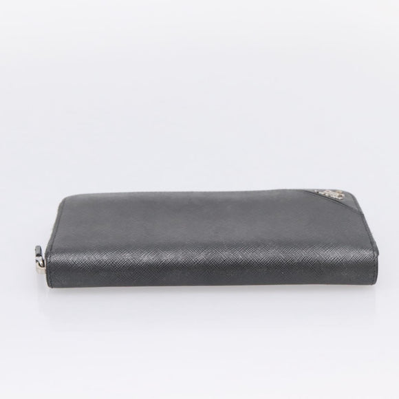 PRADA Long Wallet Saffiano leather Gray Silver Auth 209782M