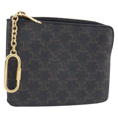 CELINE Macadam Triomphe Coin Purse PVC Black Gold Tone Auth 209783M