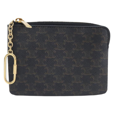 CELINE Macadam Triomphe Coin Purse PVC Black Gold Tone Auth 209783M - 0