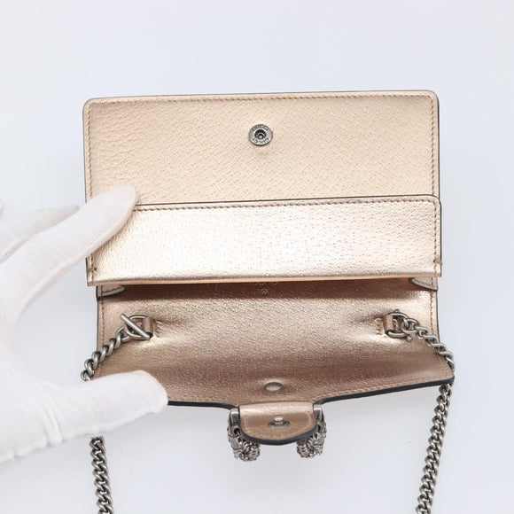 GUCCI Duonisos Shoulder Bag Leather Champagne Gold Silver 476432 Auth 209788M