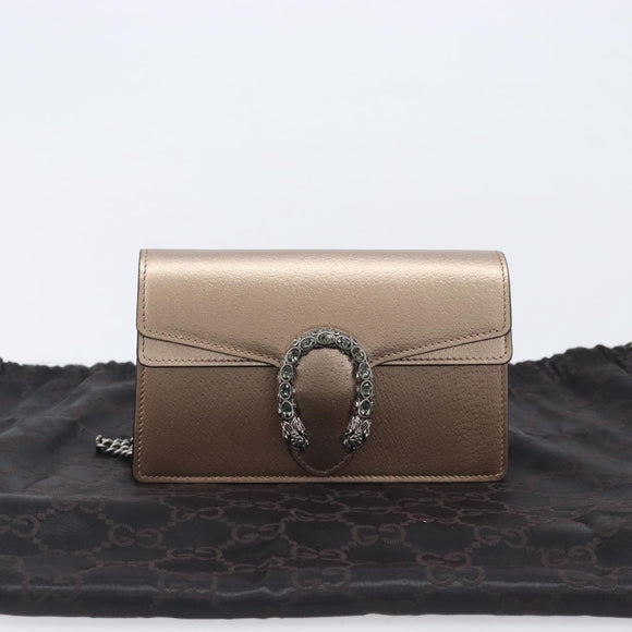 GUCCI Duonisos Shoulder Bag Leather Champagne Gold Silver 476432 Auth 209788M