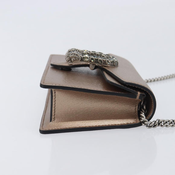 GUCCI Duonisos Shoulder Bag Leather Champagne Gold Silver 476432 Auth 209788M