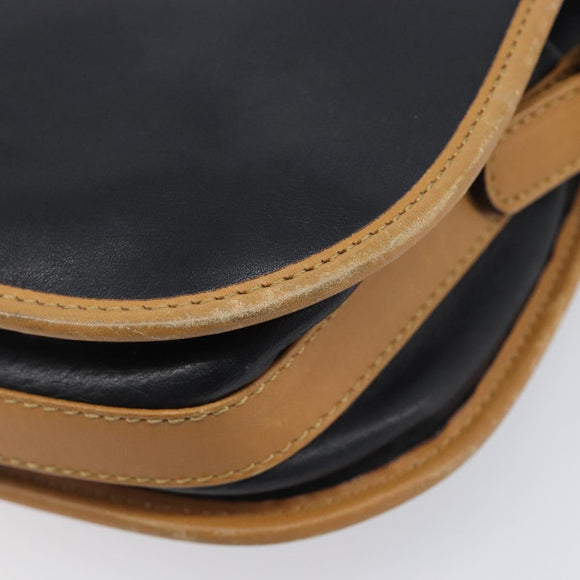 CELINE Shoulder Bag Leather Black Gold Tone Auth 209795