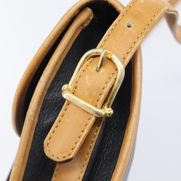 CELINE Shoulder Bag Leather Black Gold Tone Auth 209795