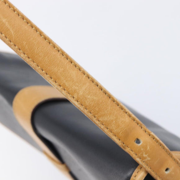 CELINE Shoulder Bag Leather Black Gold Tone Auth 209795