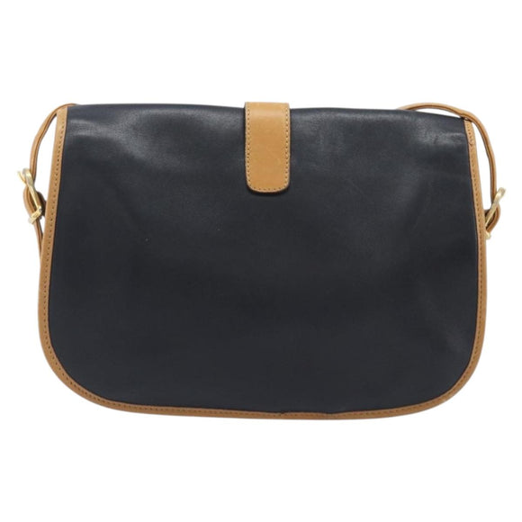 CELINE Shoulder Bag Leather Black Gold Tone Auth 209795