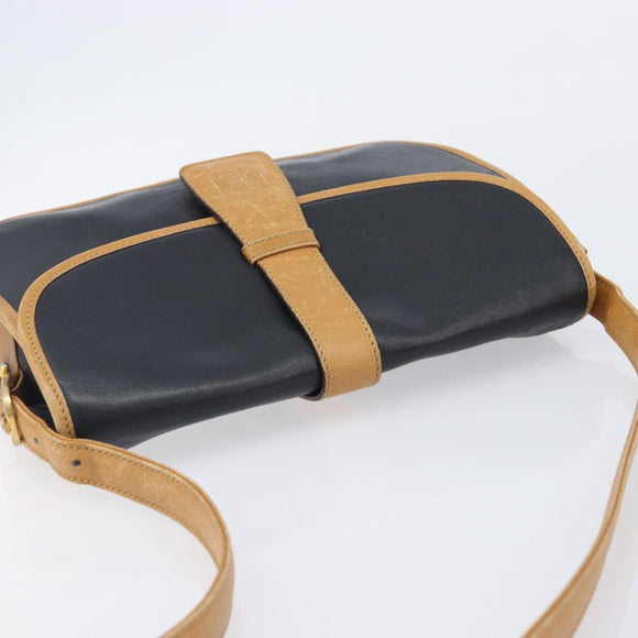 CELINE Shoulder Bag Leather Black Gold Tone Auth 209795