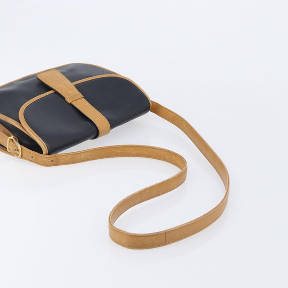 CELINE Shoulder Bag Leather Black Gold Tone Auth 209795