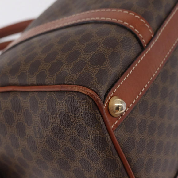 CELINE Macadam Boston Bag PVC Brown Gold Tone Auth 209797