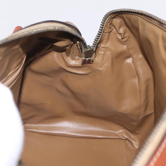 CELINE Macadam Boston Bag PVC Brown Gold Tone Auth 209797
