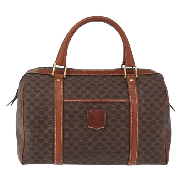 CELINE Macadam Boston Bag PVC Brown Gold Tone Auth 209797