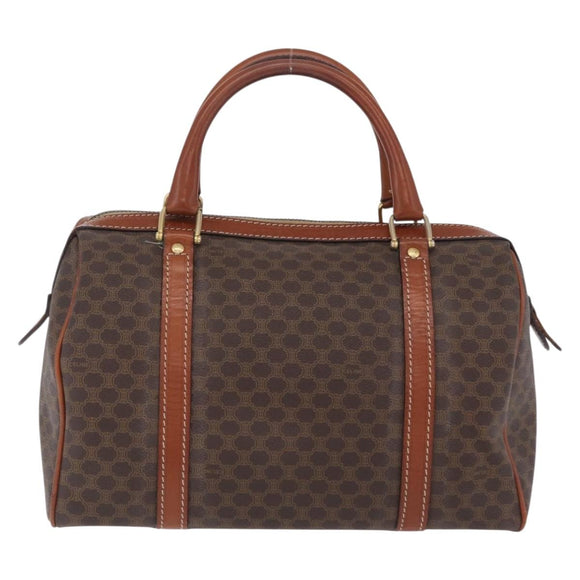 CELINE Macadam Boston Bag PVC Brown Gold Tone Auth 209797