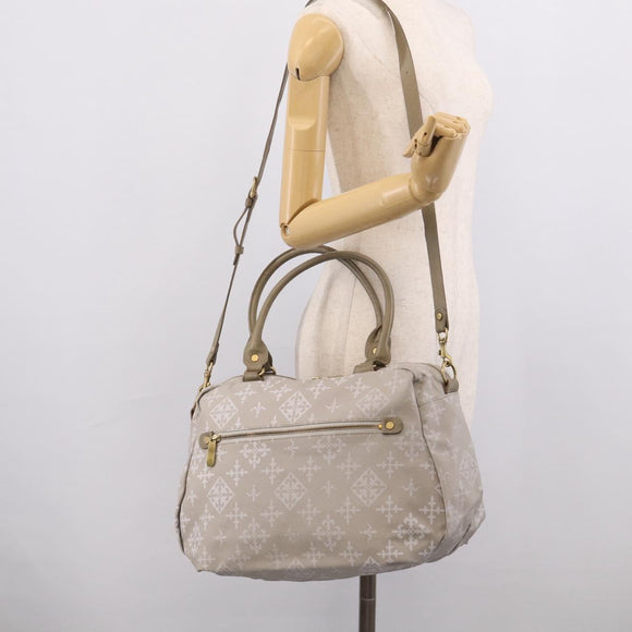 Russet Boston Bag PVC Leather 2way Gray Gold Auth 209802A