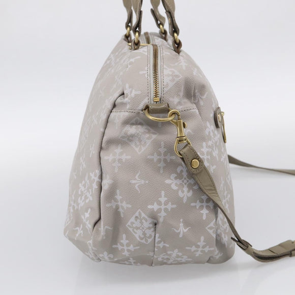Russet Boston Bag PVC Leather 2way Gray Gold Auth 209802A