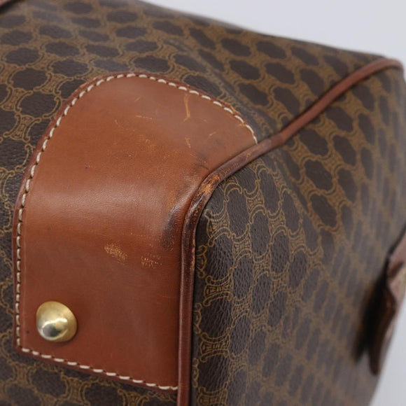 CELINE Macadam Canvas Boston Bag PVC Leather Brown Gold Auth 209827