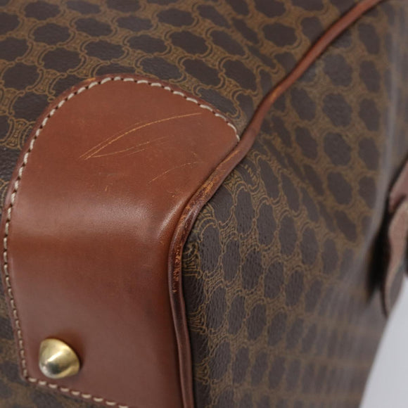 CELINE Macadam Canvas Boston Bag PVC Leather Brown Gold Auth 209827