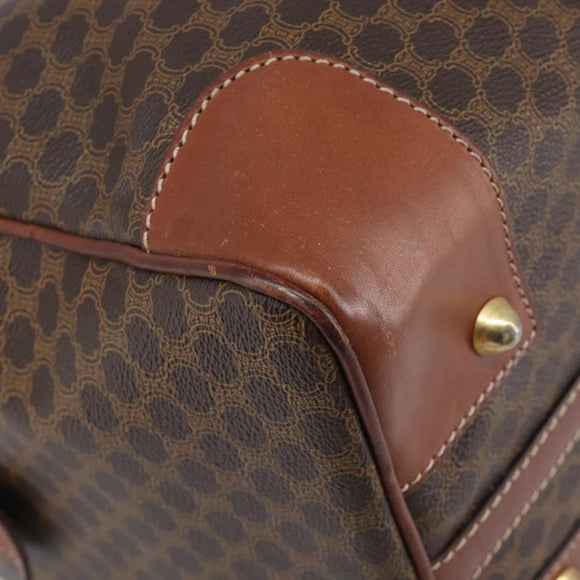 CELINE Macadam Canvas Boston Bag PVC Leather Brown Gold Auth 209827