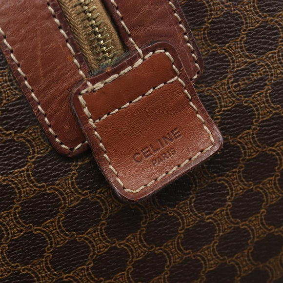 CELINE Macadam Canvas Boston Bag PVC Leather Brown Gold Auth 209827
