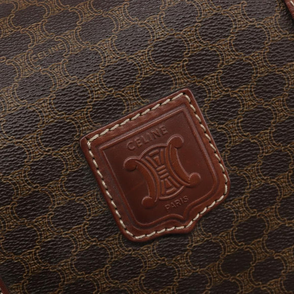 CELINE Macadam Canvas Boston Bag PVC Leather Brown Gold Auth 209827