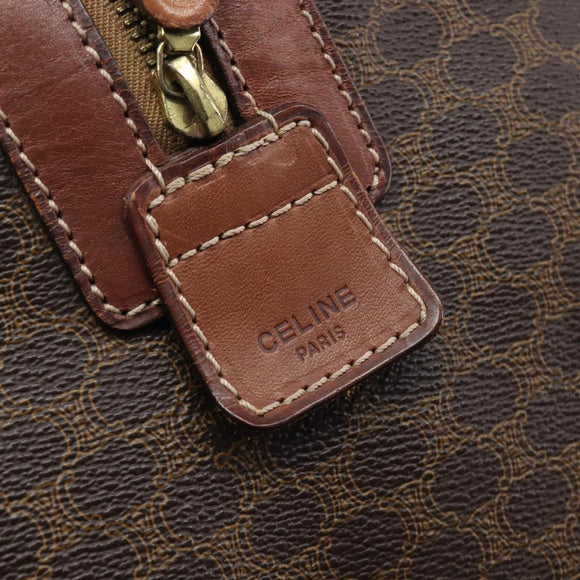 CELINE Macadam Canvas Boston Bag PVC Leather Brown Gold Auth 209827