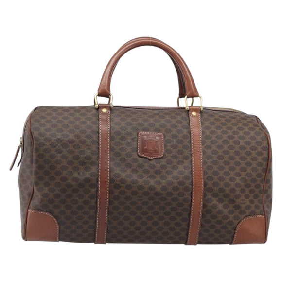 CELINE Macadam Canvas Boston Bag PVC Leather Brown Gold Auth 209827