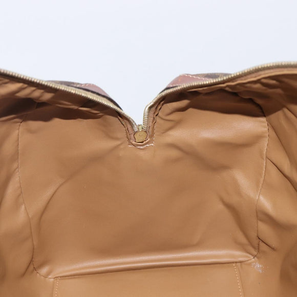 CELINE Macadam Canvas Boston Bag PVC Leather Brown Gold Auth 209827