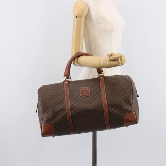 CELINE Macadam Canvas Boston Bag PVC Leather Brown Gold Auth 209827