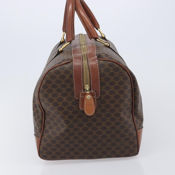 CELINE Macadam Canvas Boston Bag PVC Leather Brown Gold Auth 209827