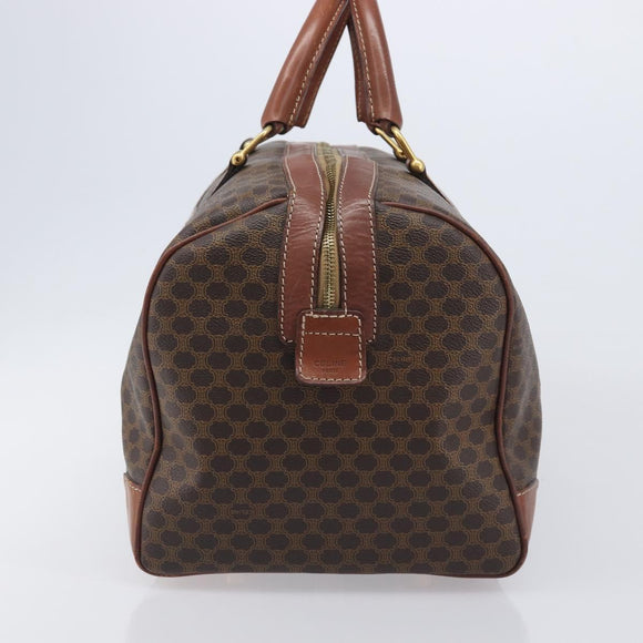 CELINE Macadam Canvas Boston Bag PVC Leather Brown Gold Auth 209827