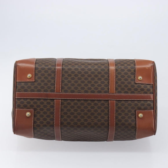 CELINE Macadam Canvas Boston Bag PVC Leather Brown Gold Auth 209827