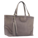 GUCCI Micro GG Canvas Guccissima Tote Bag Leather Gray Gold 296910 Auth 209833V-1