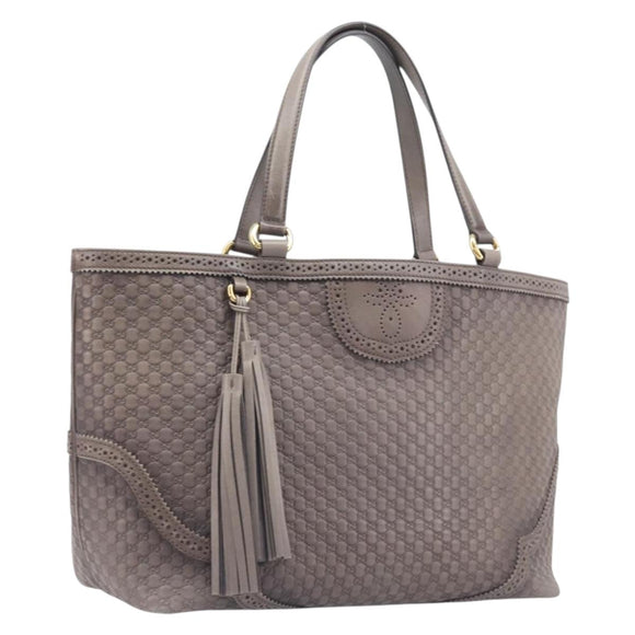 GUCCI Micro GG Canvas Guccissima Tote Bag Leather Gray Gold 296910 Auth 209833V