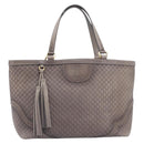 GUCCI Micro GG Canvas Guccissima Tote Bag Leather Gray Gold 296910 Auth 209833V-2