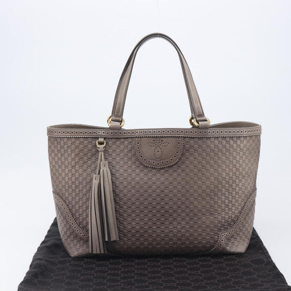 GUCCI Micro GG Canvas Guccissima Tote Bag Leather Gray Gold 296910 Auth 209833V