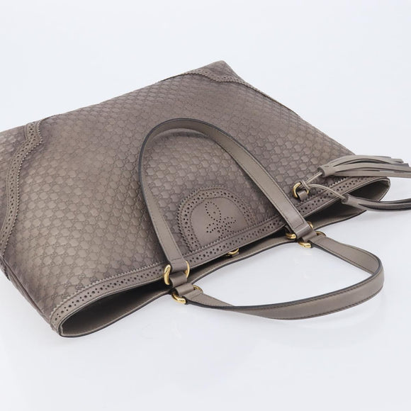 GUCCI Micro GG Canvas Guccissima Tote Bag Leather Gray Gold 296910 Auth 209833V