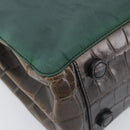 PRADA Metal Handle Shoulder Bag Nylon Green Silver Auth 209835A-15