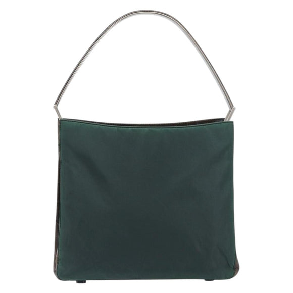 PRADA Metal Handle Shoulder Bag Nylon Green Silver Auth 209835A