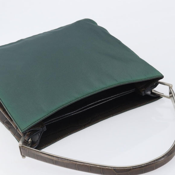 PRADA Metal Handle Shoulder Bag Nylon Green Silver Auth 209835A