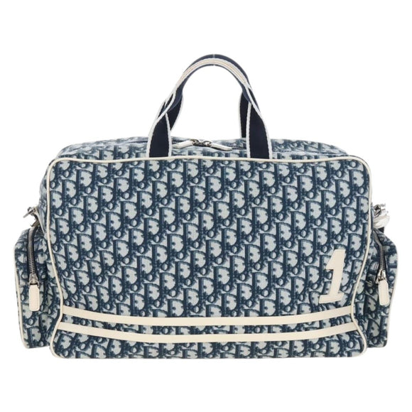 Christian Dior Trotter Canvas Boston Bag PVC 2way Navy Silver Auth 209836V